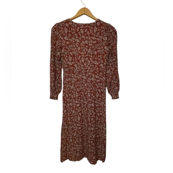 Boden Button Through Midi Tea Dress Floral Long Sleeve Dress - Brown - Picture 3 of 6
